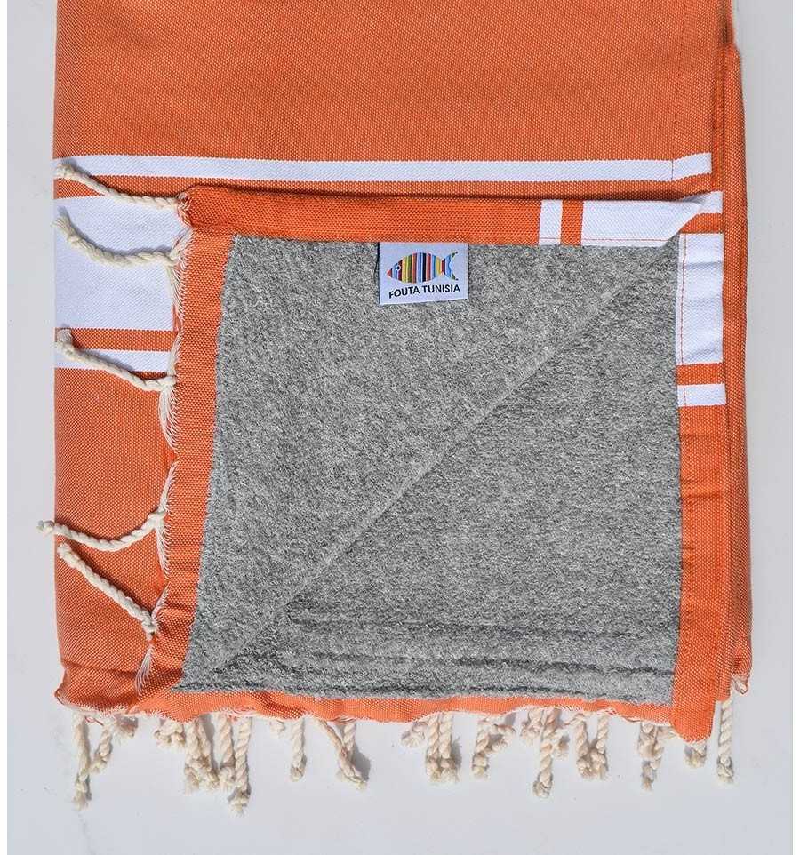 Dark orange sponge beach towel Fouta Tunisia - 1