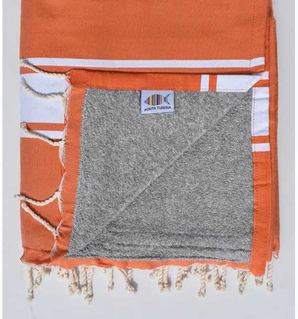 Dark orange sponge beach towel Fouta Tunisia - 1