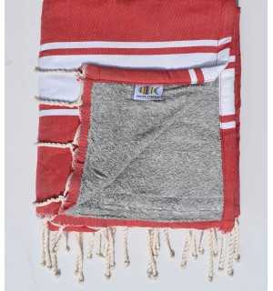 Crimson red and gray sponge beach towel Fouta Tunisia - 1