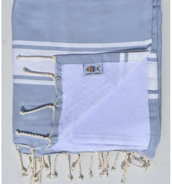 Blue charrette beach towel with white sponge  - 1
