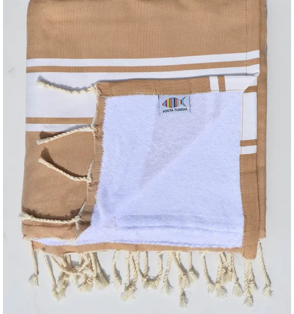 Light brown sponge beach towel Fouta Tunisia - 1