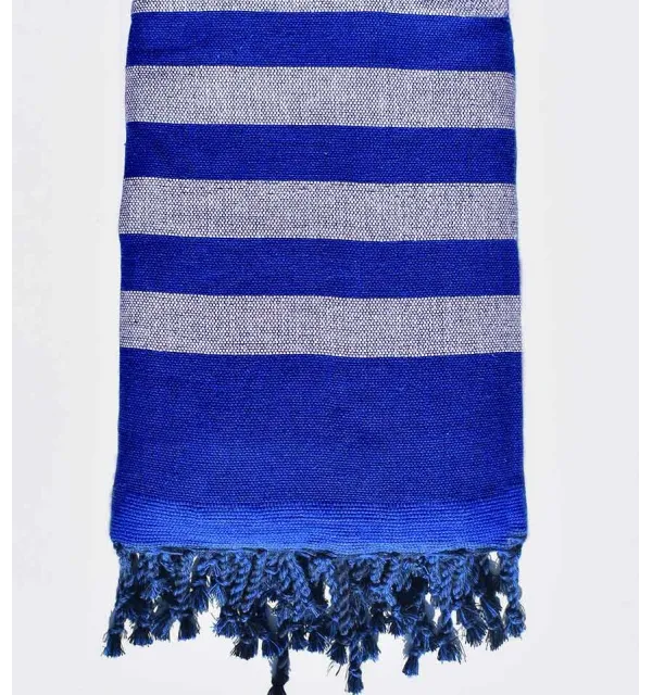 Electric blue and very light gray beach towel lined with sponge Fouta Tunisia - 1