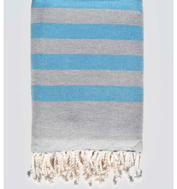 Cerulean blue and gray beach towel sponge lined Fouta Tunisia - 1