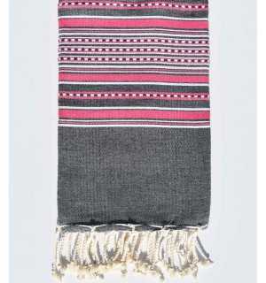 Gray with pink stripes arabesque beach towel Fouta Tunisia - 1