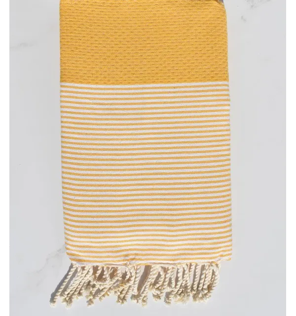Beach towel Honeycomb imperial yellow Fouta Tunisia - 1