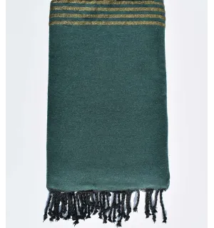 Thrown dark green with gold lurex Fouta Tunisia - 1 2