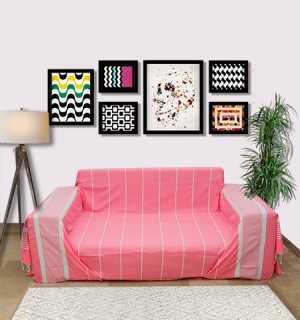 Neon pink striped white Throw Fouta Tunisia - 1