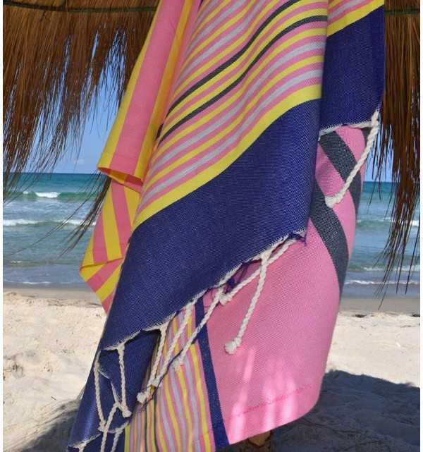 pink, denim blue, yellow, light gray and anthracite beach towel Fouta Tunisia - 6