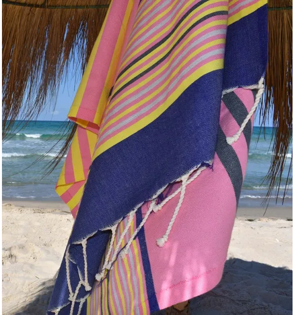 pink, denim blue, yellow, light gray and anthracite beach towel Fouta Tunisia - 6
