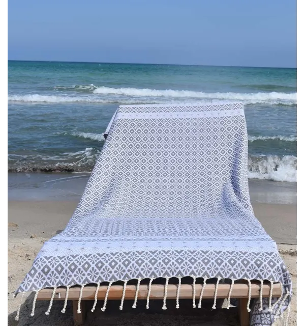 Beach towel flowery Grey  - 1