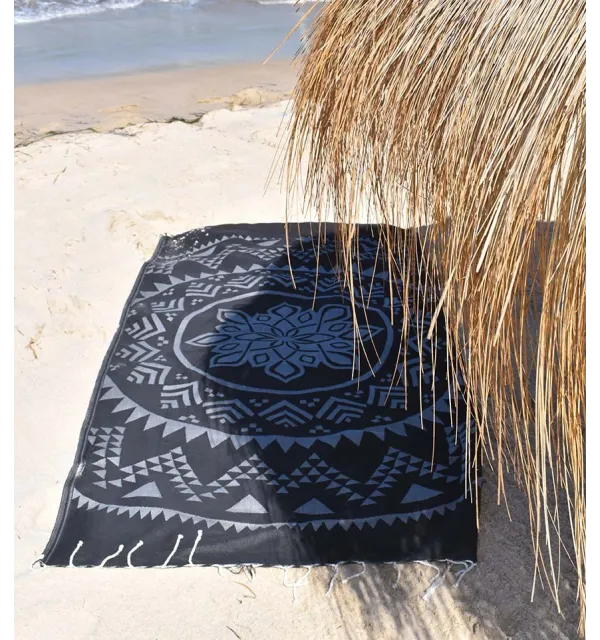 Beach towel bohemian  black Fouta Tunisia - 1