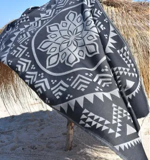 Beach towel bohemian  black Fouta Tunisia - 1 2