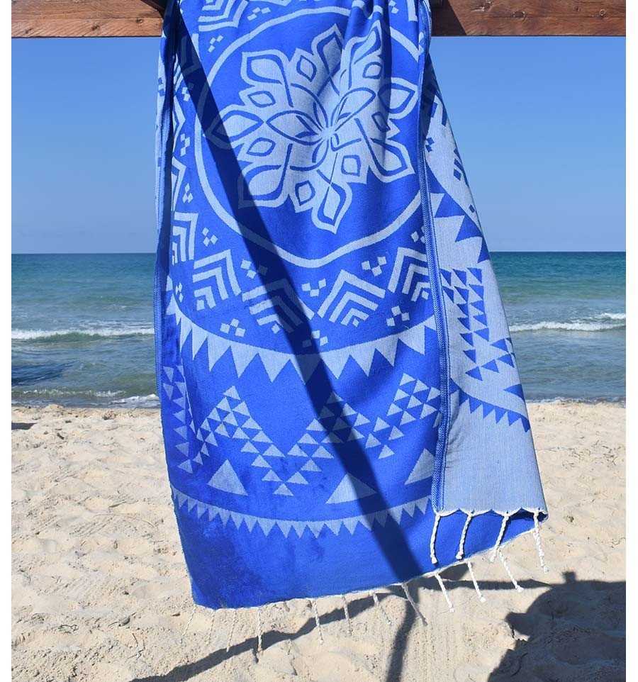 Beach towel bohemian blue FOUTA TUNISIA