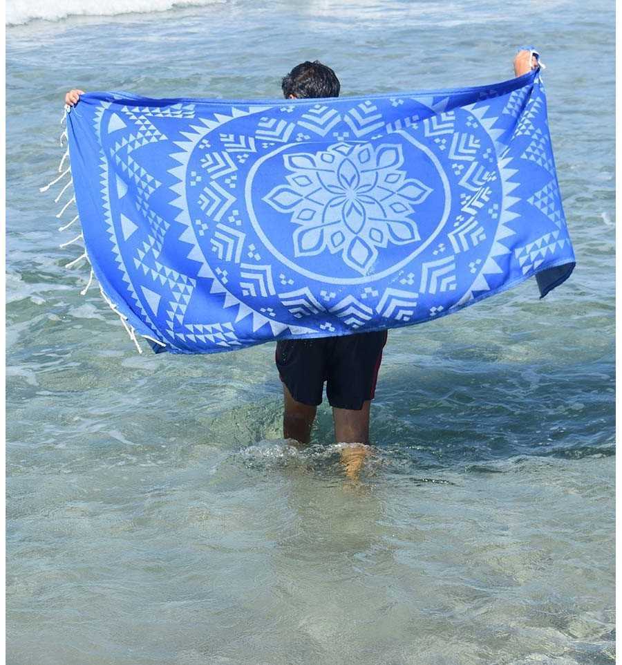 Beach towel bohemian blue FOUTA TUNISIA