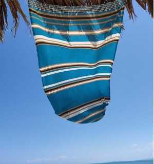 Celestial Blue striped beige and white beige Fouta Tunisia - 1