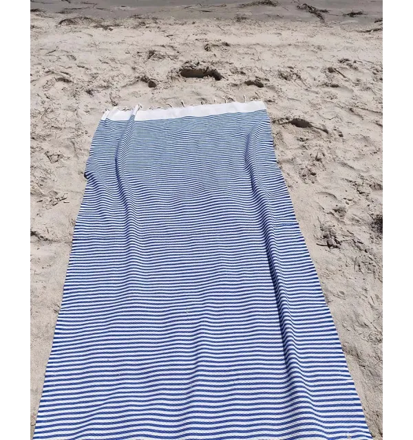 Honeycomb light beige striped 1 cm blue stripes fouta  - 3