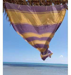 beach towel  RAF-RAF yellow ochre and purple parma Fouta Tunisia - 2
