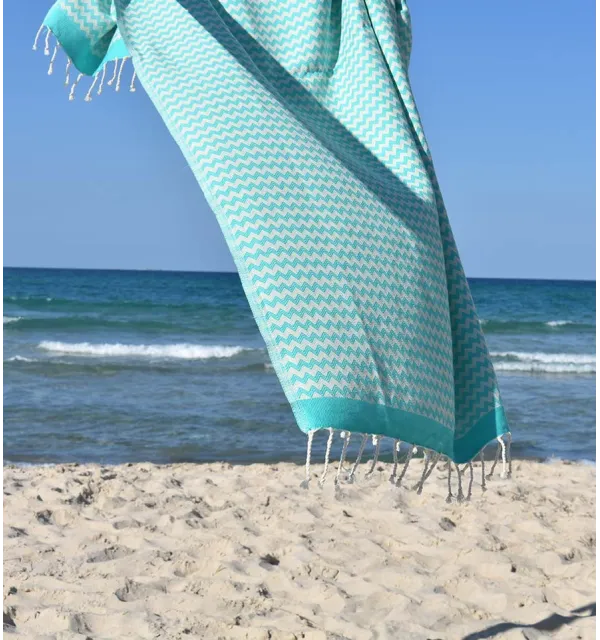 Beach towel zigzag Blue green  - 1
