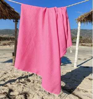 Beach Towel color pink chewing gum Fouta Tunisia - 1 2