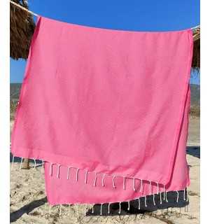 Plain Tamatia pink beach towel Fouta Tunisia - 1