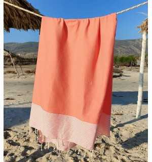 Light coral honeycomb beach towel Fouta Tunisia - 1