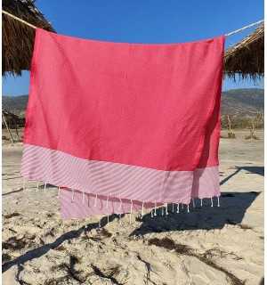Honeycomb fushia striped white fouta Fouta Tunisia - 1 2