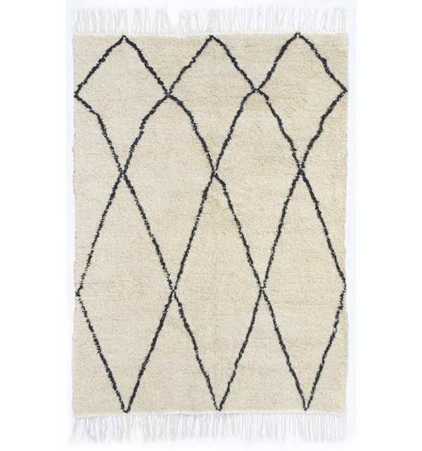 Natural beige design rug with diamond patterns Fouta Tunisia - 1