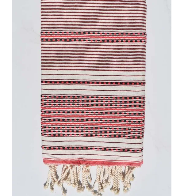 Arabesque striped coral red fouta Fouta Tunisia - 1