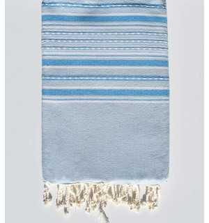 Beach towel arabesque light blue striped blue Fouta Tunisia - 1