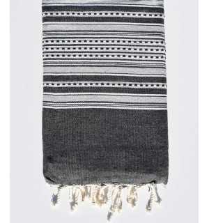 Beach towel Arabesque anthracite gray with light gray stripes Fouta Tunisia - 1