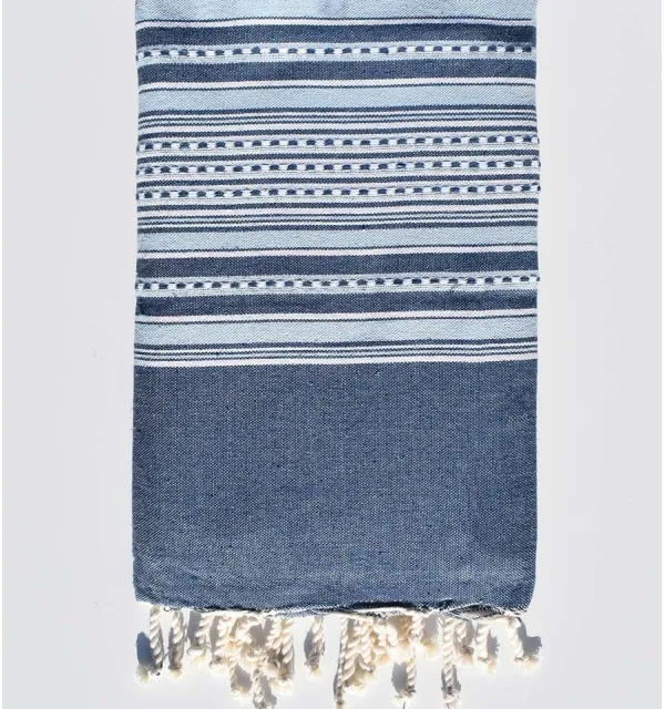 Beach towel arabesque slate blue and light blue Fouta Tunisia - 1
