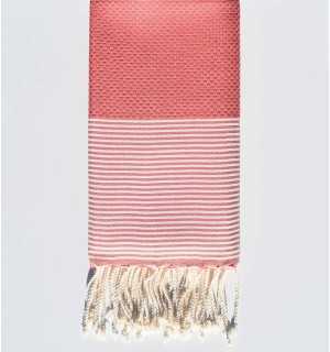 Terracotta honeycomb beach towel with stripes Fouta Tunisia - 1