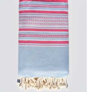Sky blue and dark pink arabesque throw 2m*2m Fouta Tunisia - 1
