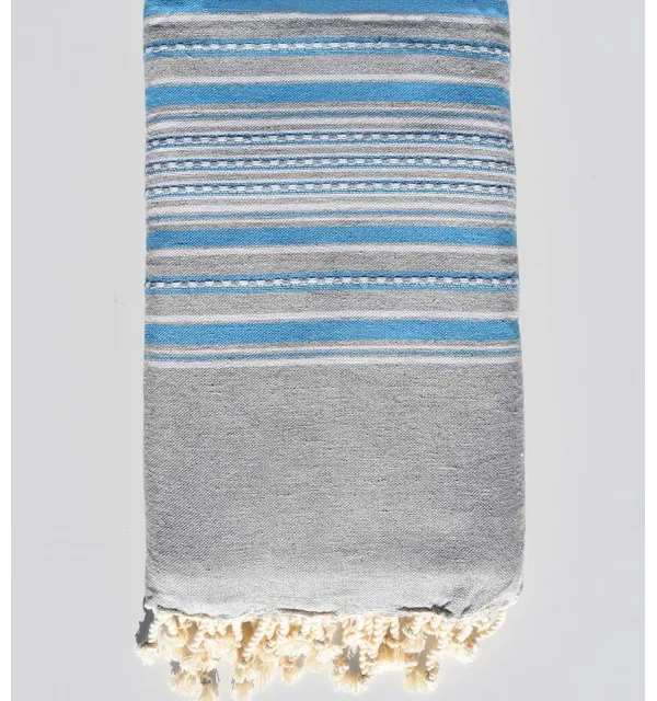 Light gray with blue stripes big beach towel Fouta Tunisia - 1