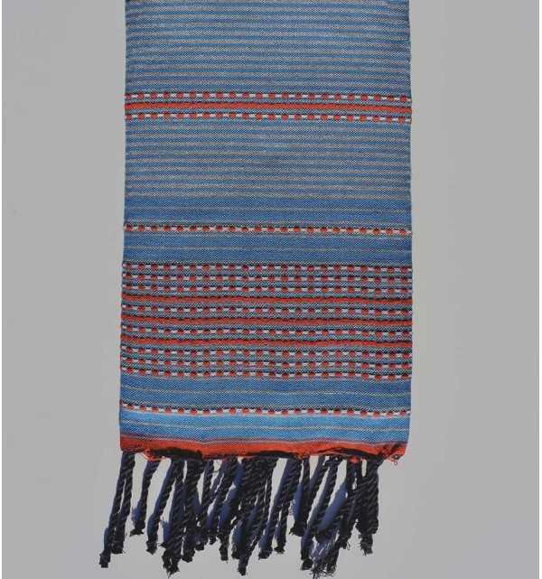 Beach towel arabesque light blue, light gray and red Fouta Tunisia - 2