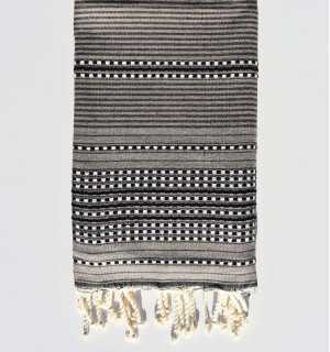 Beach towel arabesque greige and taupe Fouta Tunisia - 1