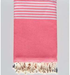 Neon pink striped white Throw Fouta Tunisia - 1 2