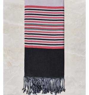 Baby pink with black stripes,   green and incarnate Thrown Fouta Tunisia - 1