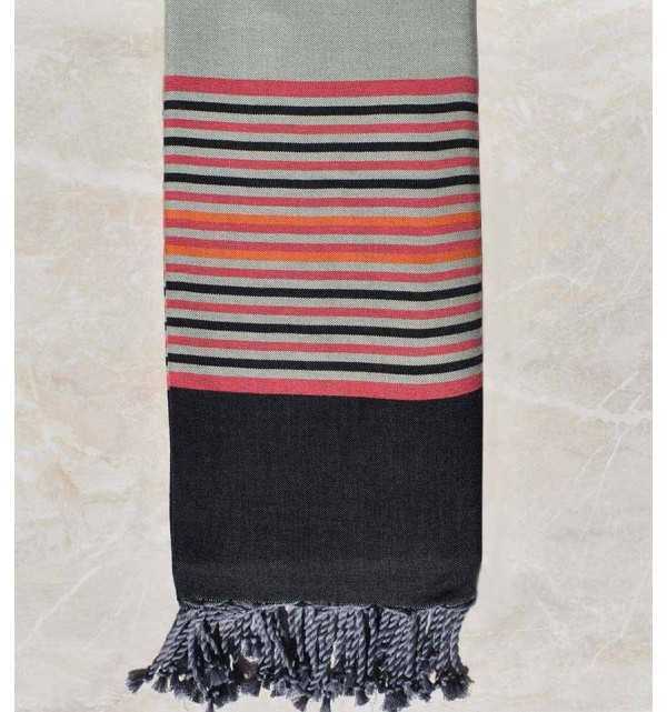 Light green throw with pink, black and orange stripes 2m*3m Fouta Tunisia - 2