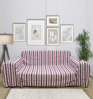 Thrown  ecru white, pink and purple eggplant Fouta Tunisia - 1