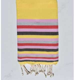 Beach towel flat yellow, purple, gray,red and black Fouta Tunisia - 1