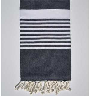 Arthur  dark blue jeans striped ecru fouta Fouta Tunisia - 1