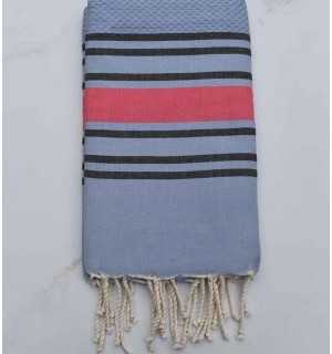 Beach Towel blue and black striped wagon Fouta Tunisia - 1