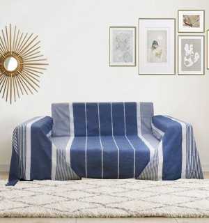 Turquin blue striped throw Fouta Tunisia - 1
