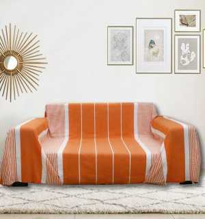 Orange striped white throw Fouta Tunisia - 1