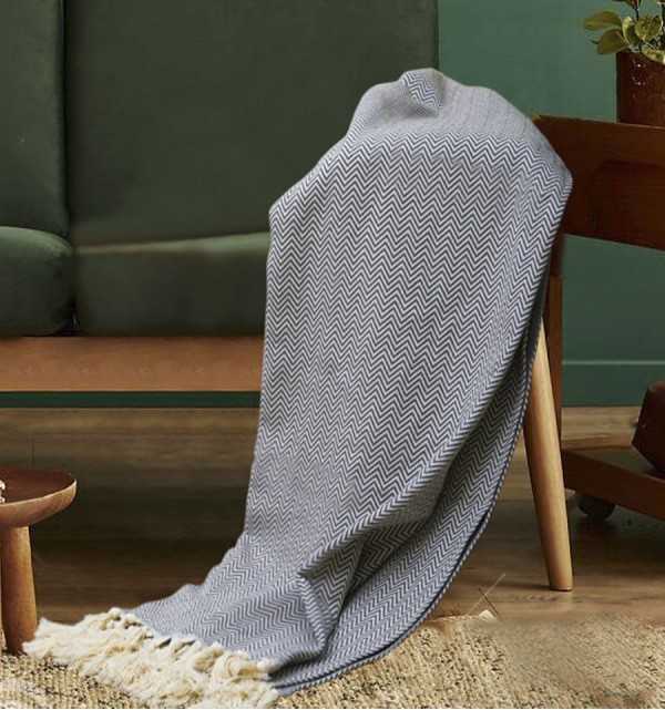 Police blue chevron throw blanket Fouta Tunisia - 1
