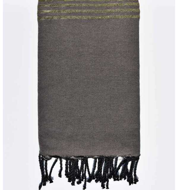 Thrown taupe with golden lurex Fouta Tunisia - 1