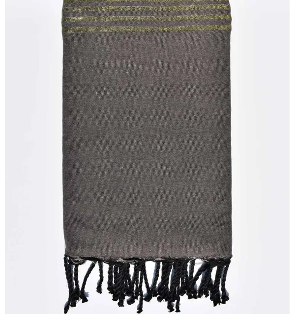 Thrown taupe with golden lurex Fouta Tunisia - 1