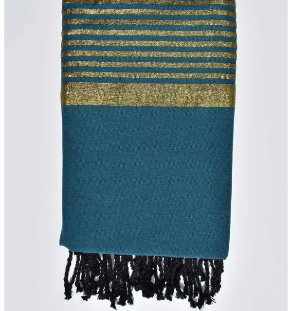 Thrown dark dodger blue with golden lurex Fouta Tunisia - 1