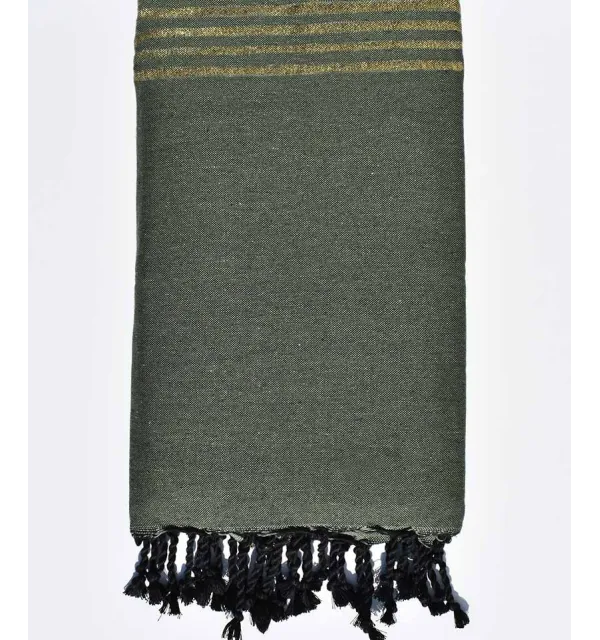 Thrown khaki green with golden lurex Fouta Tunisia - 1